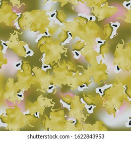 Spring field camouflage of various shades of green, pink and white colors. It is a colorful seamless pattern that can be used as a camo print for clothing and background and backdrop or wallpaper