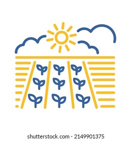 Spring field flat isolated icon. Seedling. Ground. Green plants, organic farm. Agriculture sign. Graph symbol for your web site design, logo, app, UI. Vector illustration, EPS10.