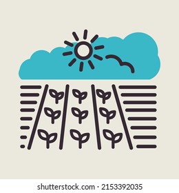 Spring field flat isolated icon. Seedling. Ground. Green plants, organic farm. Agriculture sign. Graph symbol for your web site design, logo, app, UI. Vector illustration, EPS10.