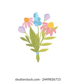 Spring field flower. Meadow floral branch, stem. Blooming blossomed plant. Fragile delicate gentle herb, simple wildflower. Botanical natural flat vector illustration isolated on white background