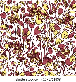 Spring field flowers.Vector, illustration, doodle, hand drawn pattern