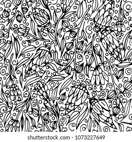 Spring field flowers.Vector, illustration, doodle, hand drawn pattern