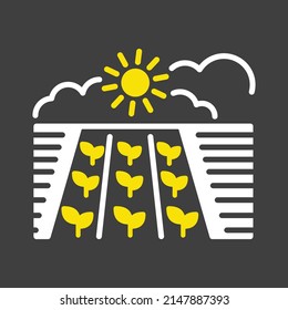Icono de glifo de campo de primavera. Semillas. Tierra. Plantas verdes, granja orgánica. Señal de agricultura. Símbolo gráfico para el diseño del sitio web, logotipo, aplicación, interfaz de usuario. Ilustración del vector, EPS10.