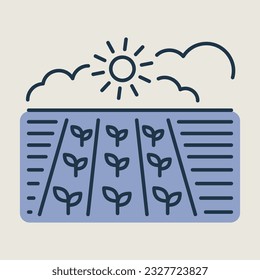 Spring field isolated icon. Seedling. Ground. Green plants, organic farm. Agriculture sign. Graph symbol for your web site design, logo, app, UI. Vector illustration, EPS10.