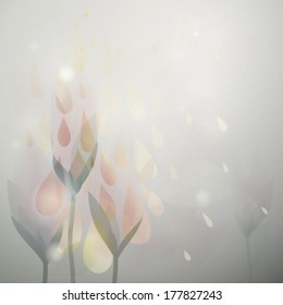 Spring fine rain / Elegant floral card with fresh raindrops 