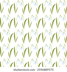 Spring first flowers, snowdrops flowers, seamless pattern, floral background, vector illustrations
