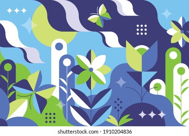 Spring Flat And Abstract Geometry Gemetrical Pattern Illustration. 