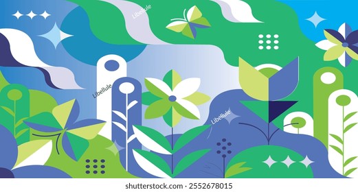 Spring flat and abstract geometry gemetrical pattern illustration.