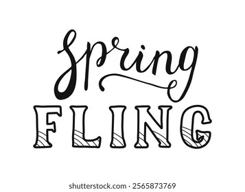 Spring fling hand drawn lettering. Handwritten calligraphy words illustration on white background.