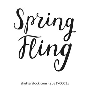 Spring Fling handwritten words isolated on white background. Hand drawn Calligraphy lettering style. Springtime seasonal inspiration for banner poster posts card.