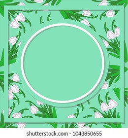 Spring floral abstract background with snowdrop flowers on a light green