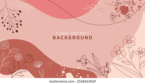 Spring floral abstract clipart background. Flower outline drawing clip art in watercolor template for wallpaper, greeting and invitation card. Vector illustration spring abstract design.
