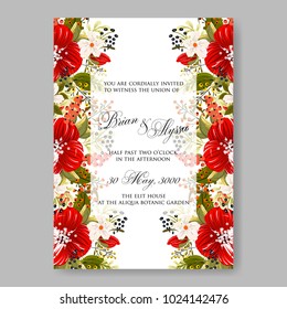 Spring floral anemone vector collection clip art for wedding invitation baby shower, bridal invitation template