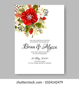 Spring floral anemone vector collection clip art for wedding invitation baby shower, bridal invitation template