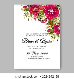 Spring floral anemone vector collection clip art for wedding invitation baby shower, bridal invitation template