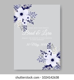 Spring floral anemone vector collection clip art for wedding invitation baby shower, bridal invitation template