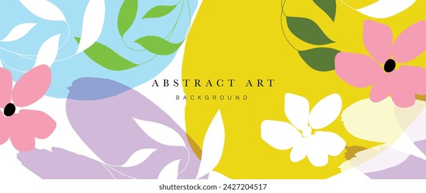 Spring floral art background vector illustration. Watercolor hand painted botanical flower, leaves, insect, butterflies. Design for wallpaper, poster, banner, card, print, web and packaging.