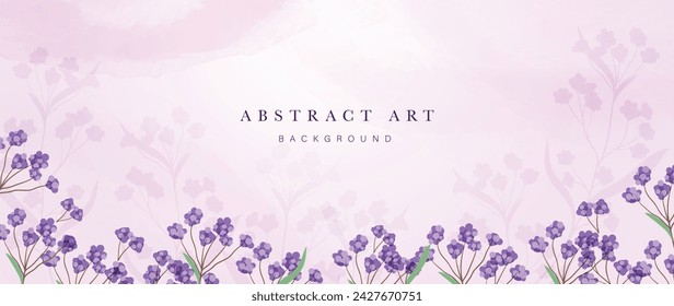 Ilustración de vector de fondo de arte floral de primavera. Flor botánica pintada a mano, hojas, insectos, mariposas. Diseño para papel pintado, póster, banner, tarjeta, impresión, web y embalaje.