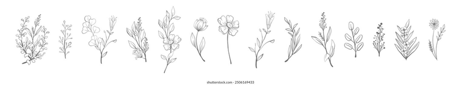 Diseño de Vector mínimo del arte floral de la primavera de la belleza de la Naturaleza de la flora de Antiguas capturada en la ilustración del verano con estilo elegante