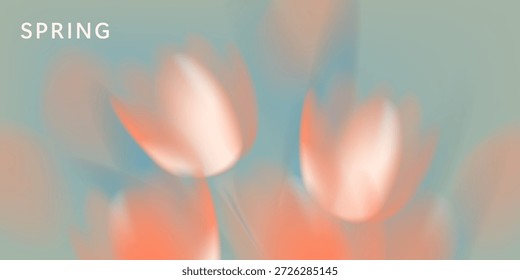 Fondo floral de primavera. Flores etéreas de gradiente borroso. Macro tulipanes rosas y rojos. Campo floreciente de primavera con tulipanes.