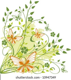 spring floral background with butterflies - vector