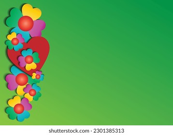 Spring floral background concept. Colorful flowers on a green background.