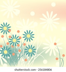 Spring floral background with daisies. Invitation card template