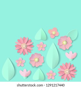 Spring floral background for design in realistic paper cut style