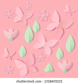 Spring floral background for design in realistic paper cut style