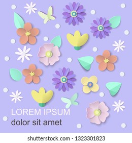 Spring floral background for design in realistic paper cut style
