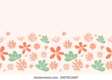 spring floral background doodle frame border colour pattern floral seamless pattern minimal peach orange pink spring summer flowers vector illustration
