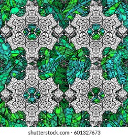 Spring floral background with doodles. Small colorful doodles. Motley illustration. The elegant the template for fashion prints. Vector cute pattern in small green doodles.