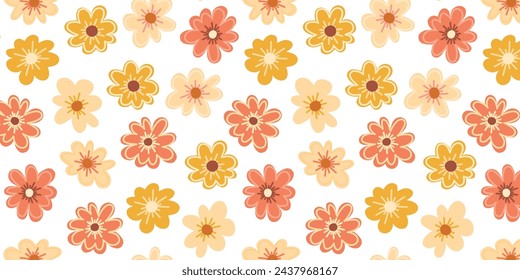 Spring floral background. Flowers doodle seamless pattern. Colorful rustic garden flowers. Vector floral pattern with flowers isolated on white background