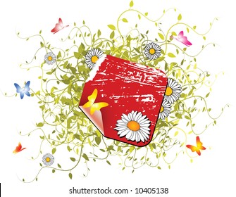 Spring floral background with label - place for your text