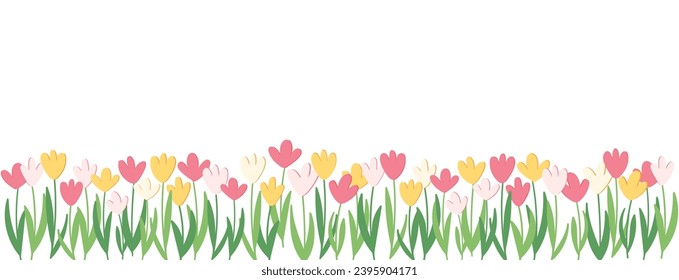 Fondo floral primaveral. Flores de tulipanes rosas, amarillas y blancas