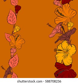 Spring floral background. Small colorful flowers with copy space. The elegant the template for fashion prints. Vector cute pattern in red, orange and yellow hibiscus flowers. Motley seamless pattern.