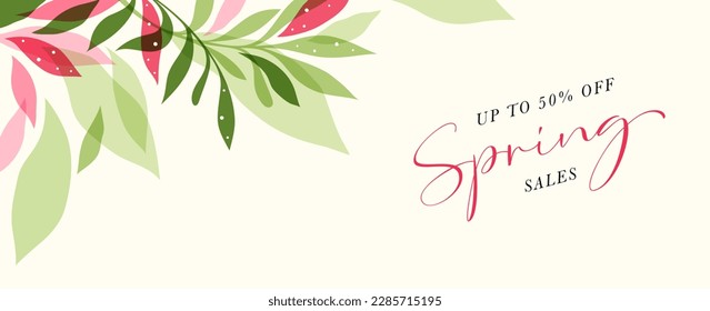 Spring floral background. Trendy abstract horizontal art template. Good for email header, AD, event and book cover, branding, web design, social media post, landing page, business card, invitation.