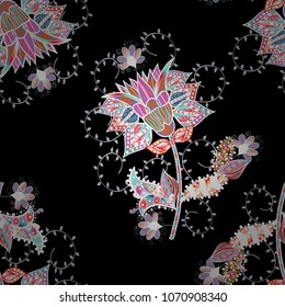 Spring floral background with yellow, black, brown, beige, orange flowers. Small colorful flowers. Vector cute pattern in small flower. Motley illustration. The elegant the template for fashion prints