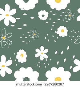 Frühlingsblumen Hintergrund.Nahtloses Muster mit Chamomiles.Fabric, Textilien, Tapeten, Wickelpapier.