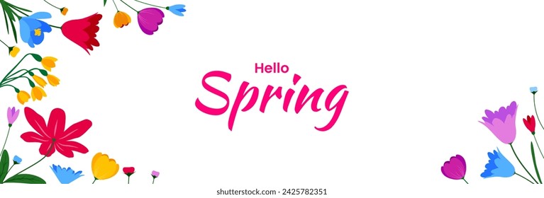 Fondo de la bandera floral de primavera. Diseño de ilustración floral colorida. Vector