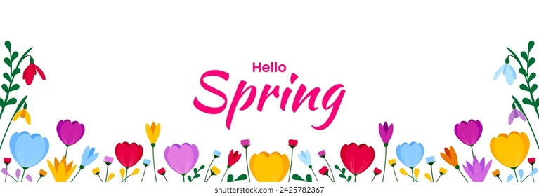 Spring floral banner background. Colorful floral illustration design. Vector