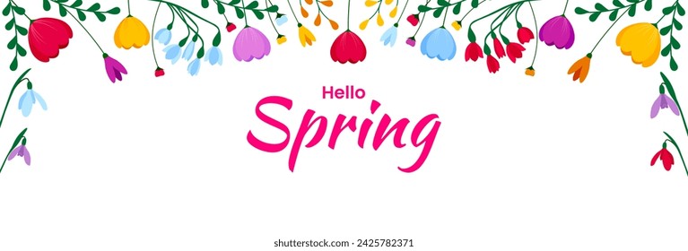 Spring floral banner background. Colorful floral illustration design. Vector