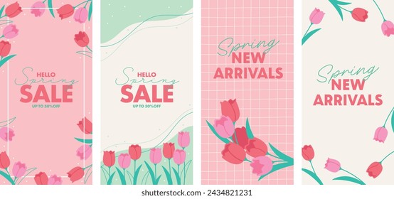 Conjunto de fondo de banner floral de primavera, diseño de flor de tulipán