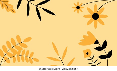 Spring Floral Border Flat Style in Yellow and Black Colors Flat Style. Nature, plants, backgrounds and textures vector art