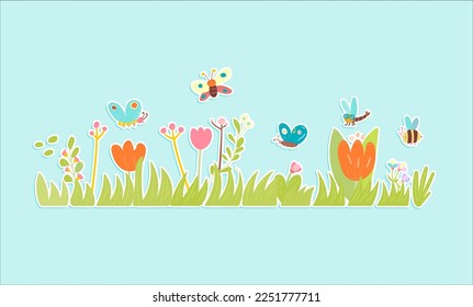 Spring Floral with Butterfly, Dragonfly and Flowers  Stickers Set.These stickers are perfect for adding a festive touch to your Easter-themed crafts, decorations, or greeting cards.