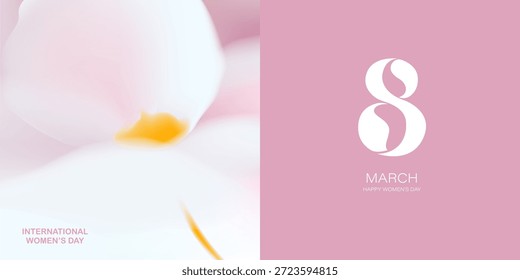 Conjunto de tarjetas florales de primavera. Flor blanca etérea degradada borrosa. Tarjeta de felicitación del 8 de marzo. Paisaje natural cuadrado. Diseño número 8. 