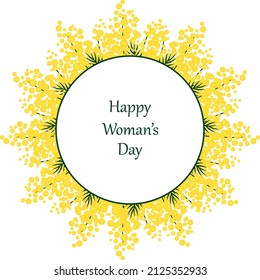 spring floral circle frame with mimosa flowers