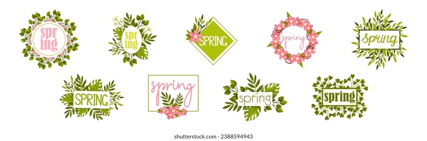 Spring Floral Composition with Flowers and Foliage Vector Set