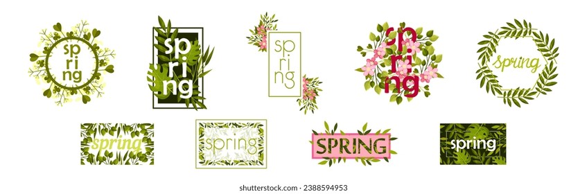 Composición floral de primavera con flor y conjunto de vectores de follaje