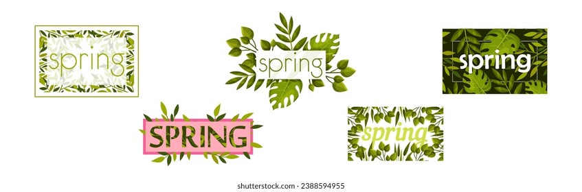 Composición floral de primavera con flor y conjunto de vectores de follaje